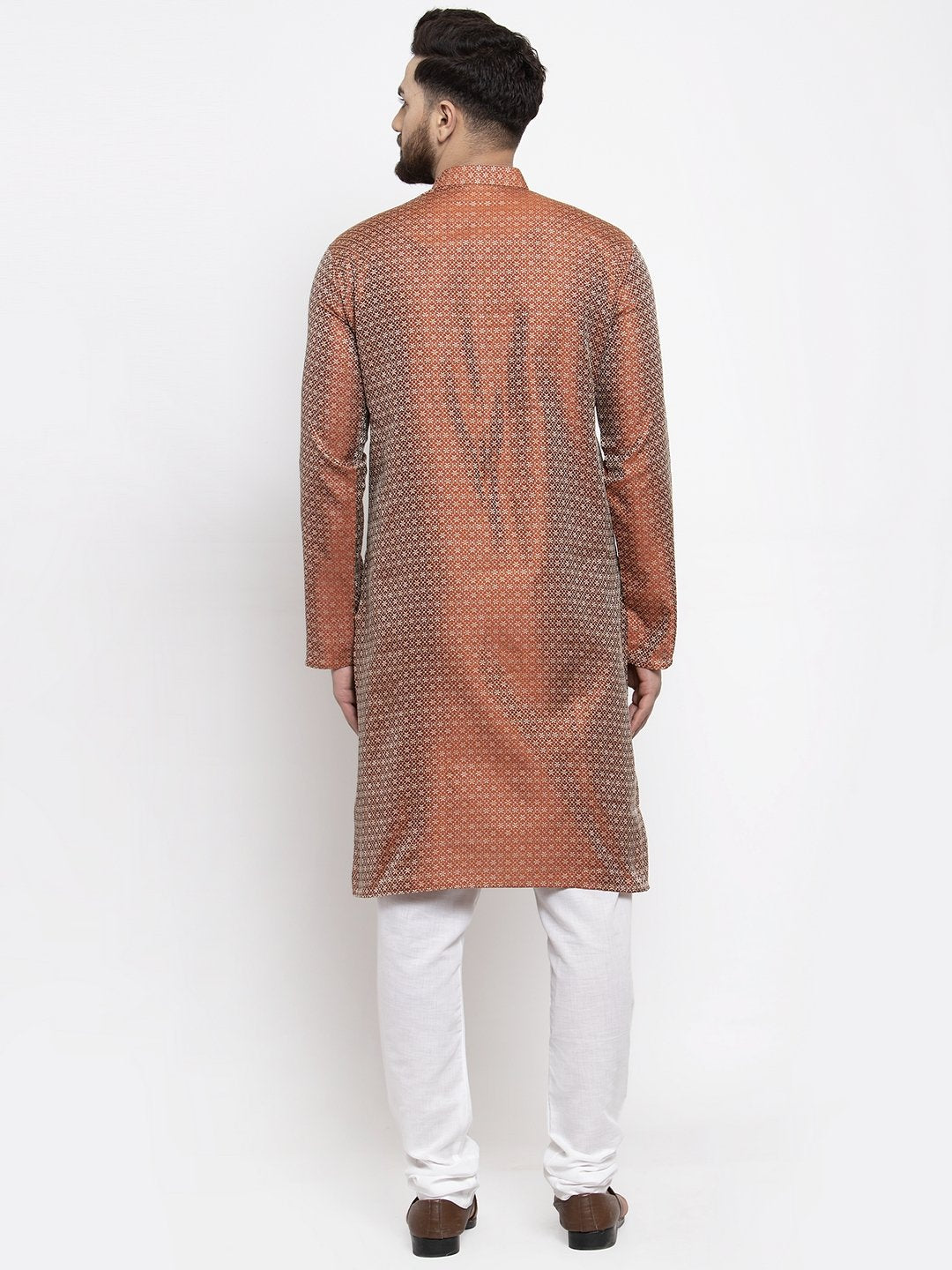 Jompers Men Orange & White Woven Design Kurta with Churidar - Distacart