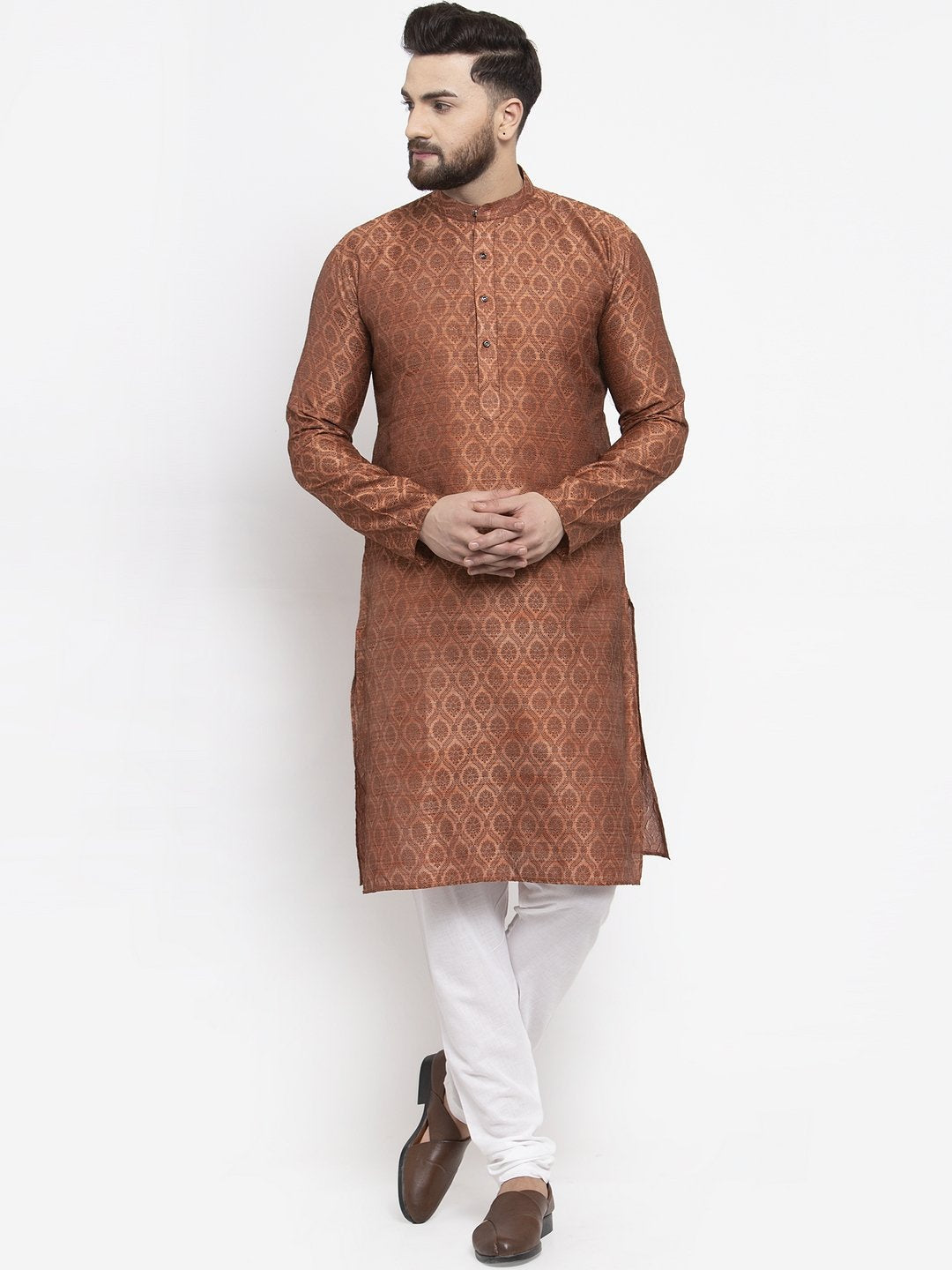 Jompers Men Brown & Grey Jacquard Kurta Only - Distacart