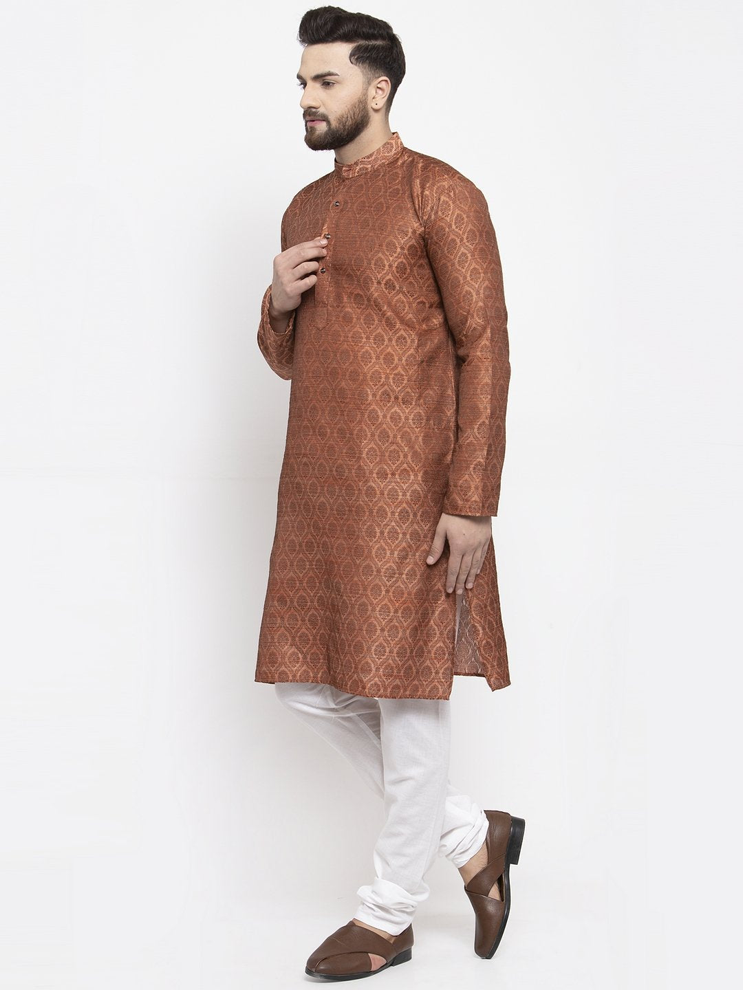 Jompers Men Brown & Grey Jacquard Kurta Only - Distacart
