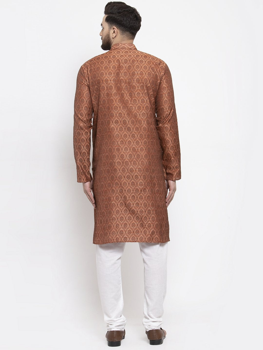 Jompers Men Brown & Grey Jacquard Kurta Only - Distacart