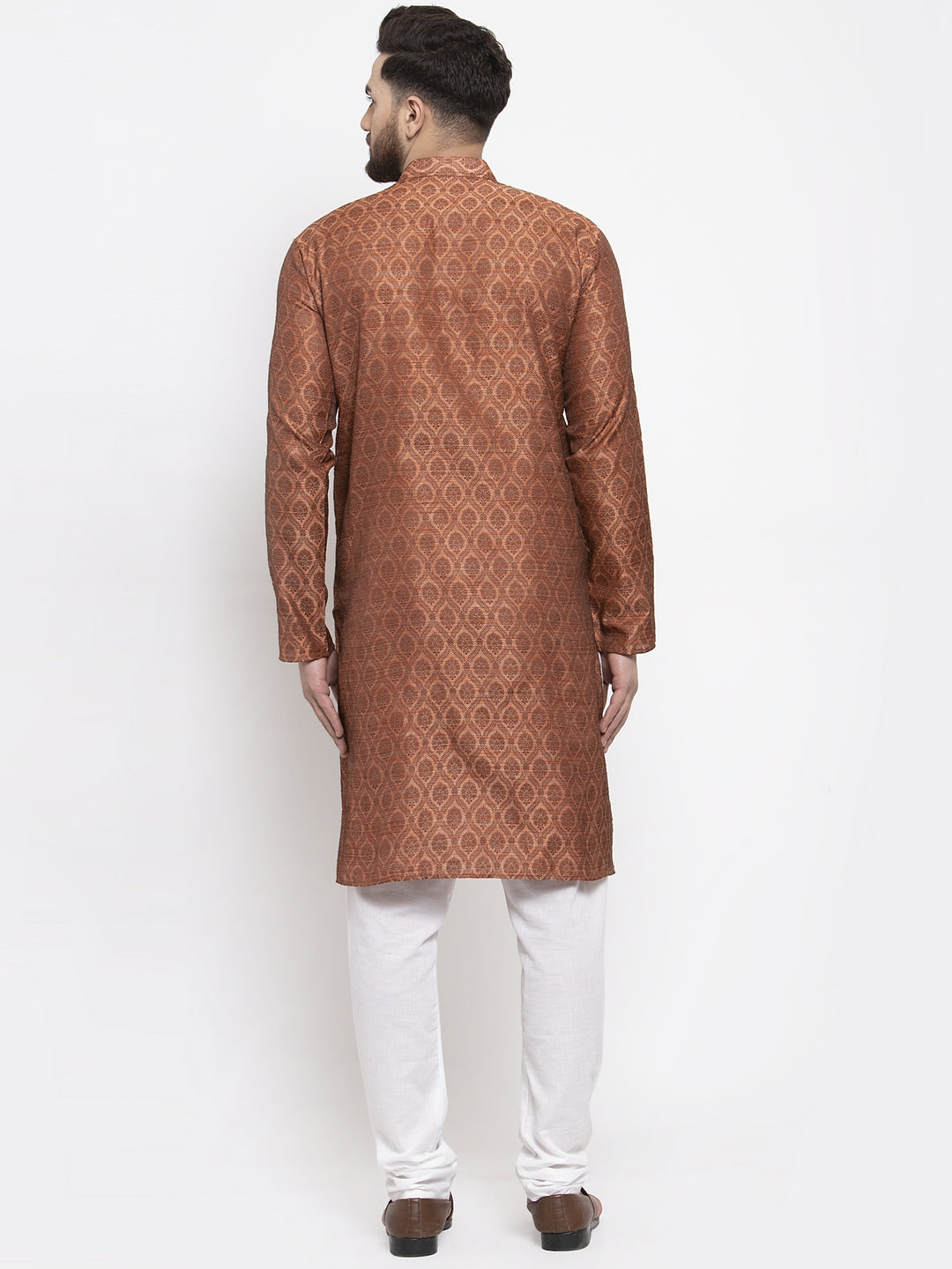 Jompers Men Brown & Grey Jacquard Kurta with Churidar - Distacart