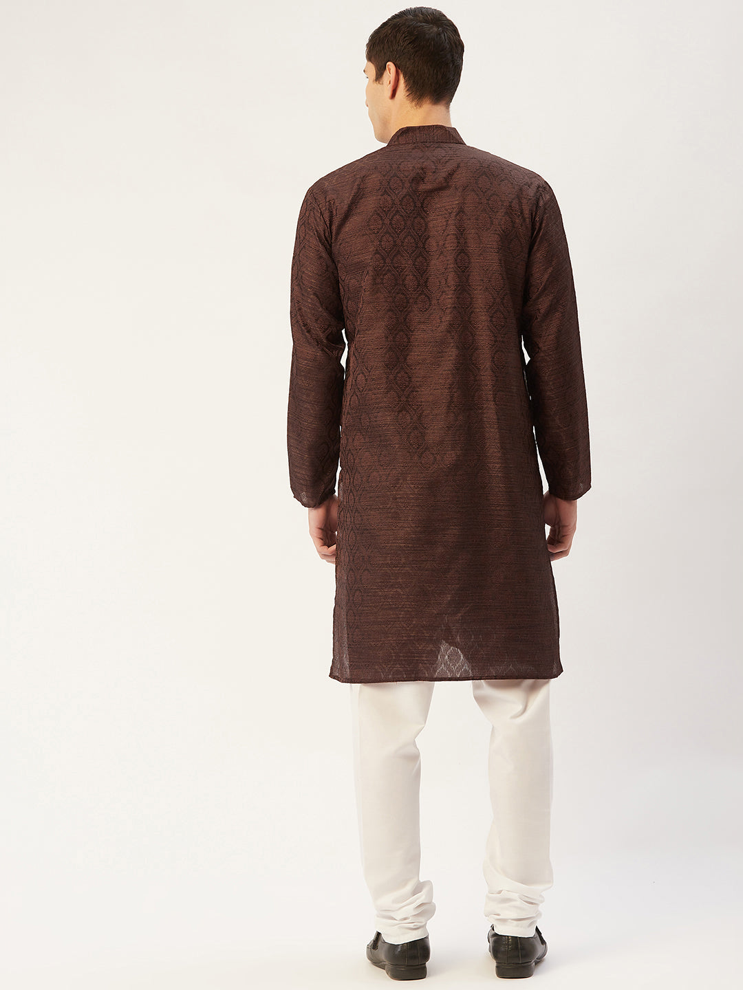 Jompers Men's Coffee Woven Design Jacquard Kurta Pyjama