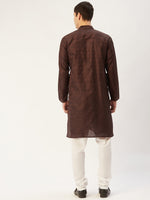 Thumbnail for Jompers Men's Coffee Woven Design Jacquard Kurta Pyjama