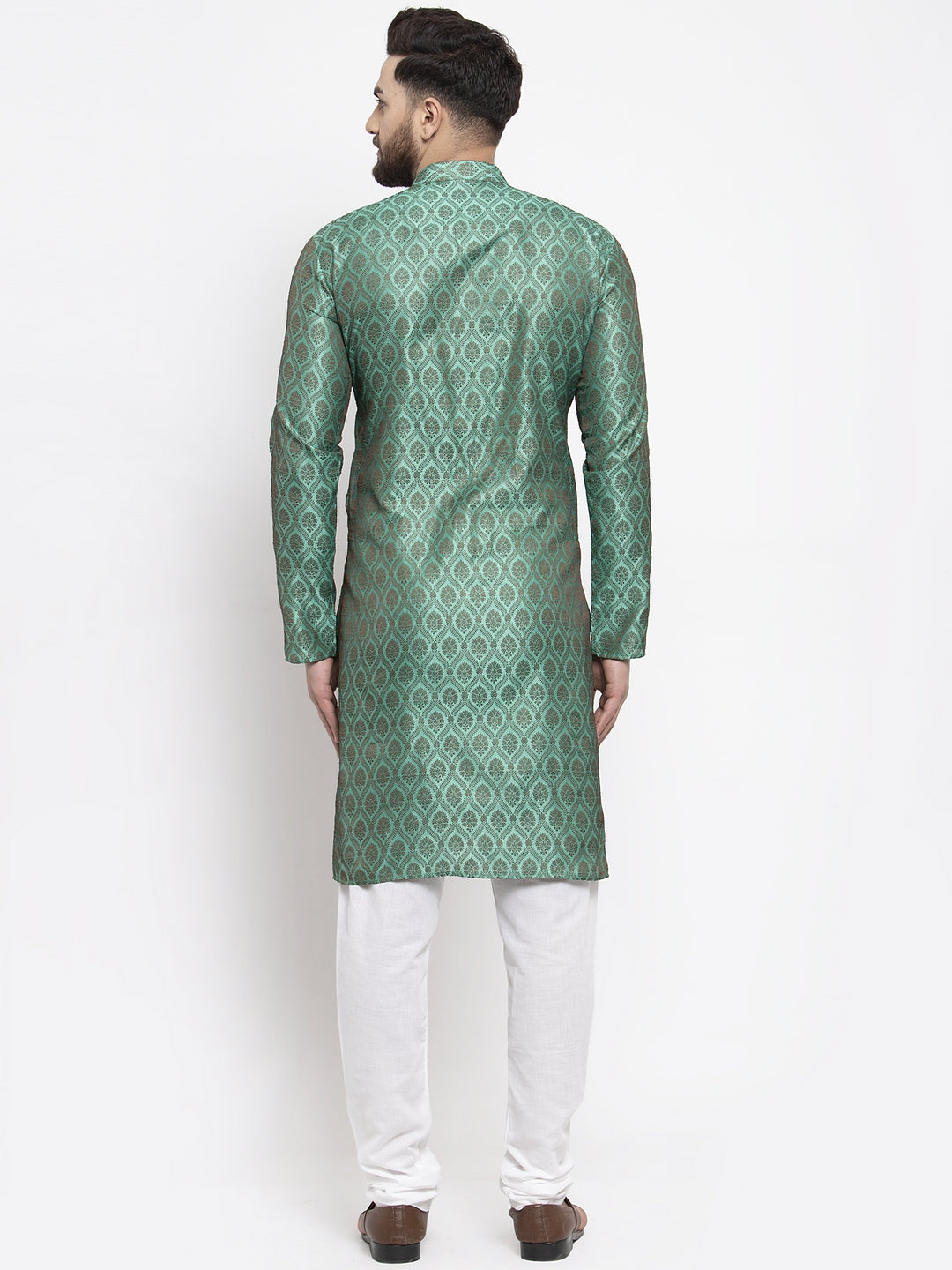 Jompers Men Green & Grey Jacquard Kurta with Churidar - Distacart