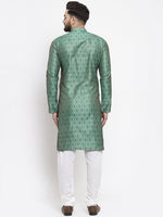 Thumbnail for Jompers Men Green & Grey Jacquard Kurta with Churidar - Distacart