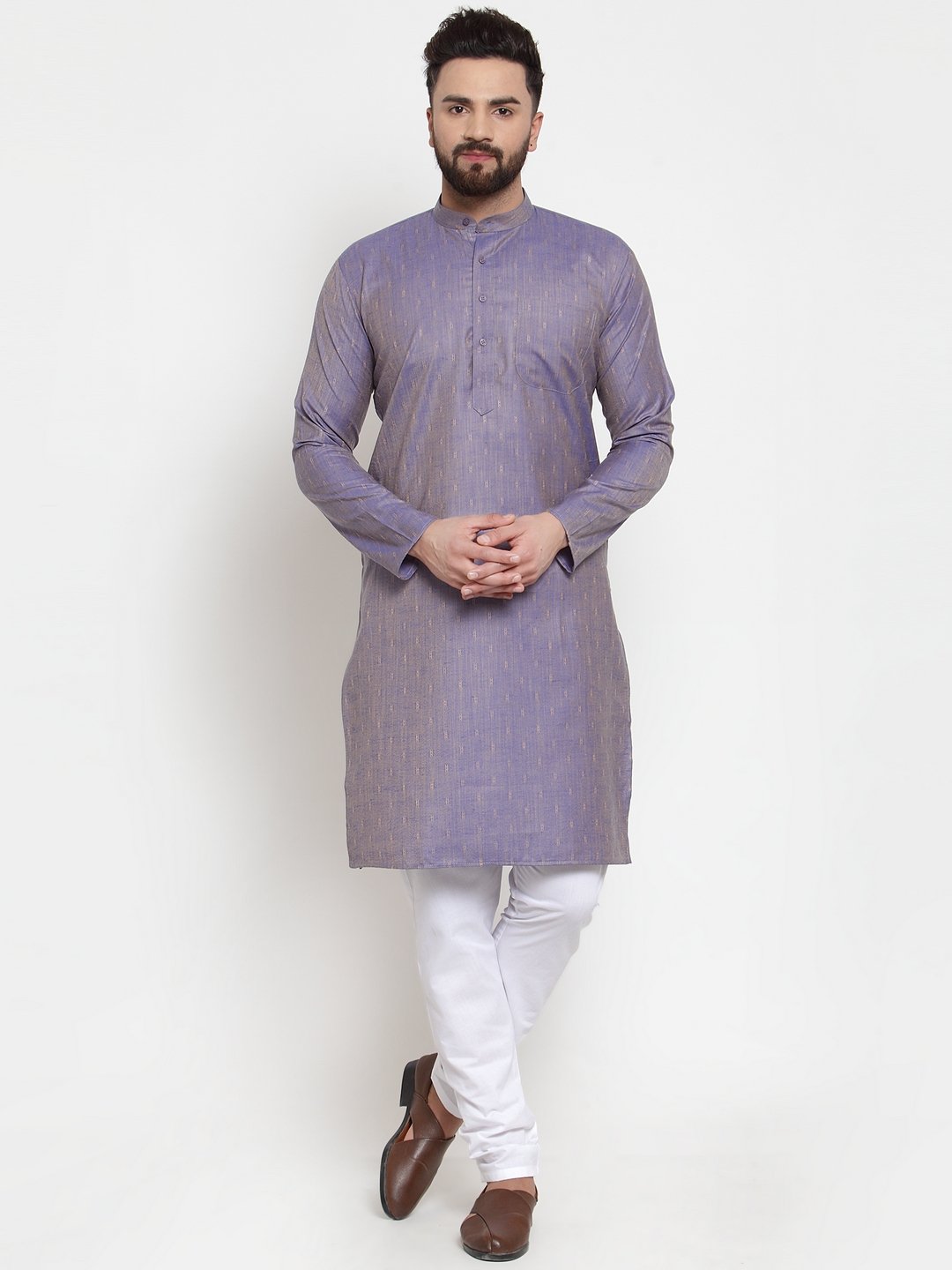 Jompers Men Blue & White Self Design Kurta with Churidar - Distacart