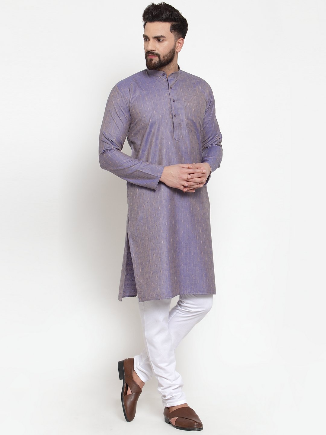 Jompers Men Blue & White Self Design Kurta with Churidar - Distacart