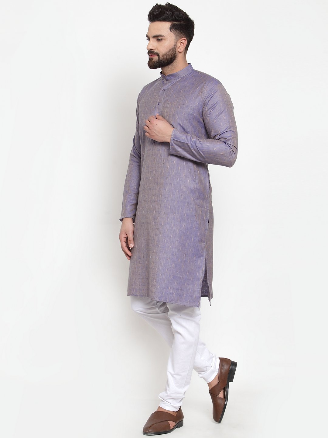 Jompers Men Blue & White Self Design Kurta Only - Distacart