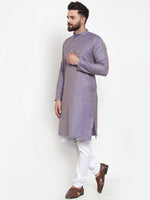 Thumbnail for Jompers Men Blue & White Self Design Kurta with Churidar - Distacart