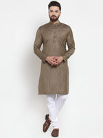 Thumbnail for Jompers Men Bronze & White Self Design Kurta Only - Distacart
