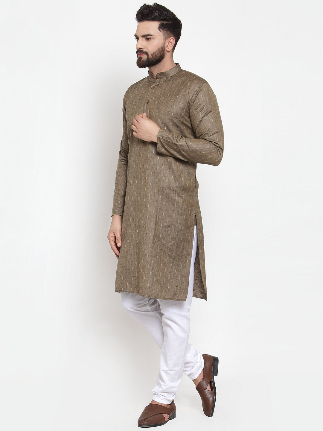 Jompers Men Bronze & White Self Design Kurta Only - Distacart