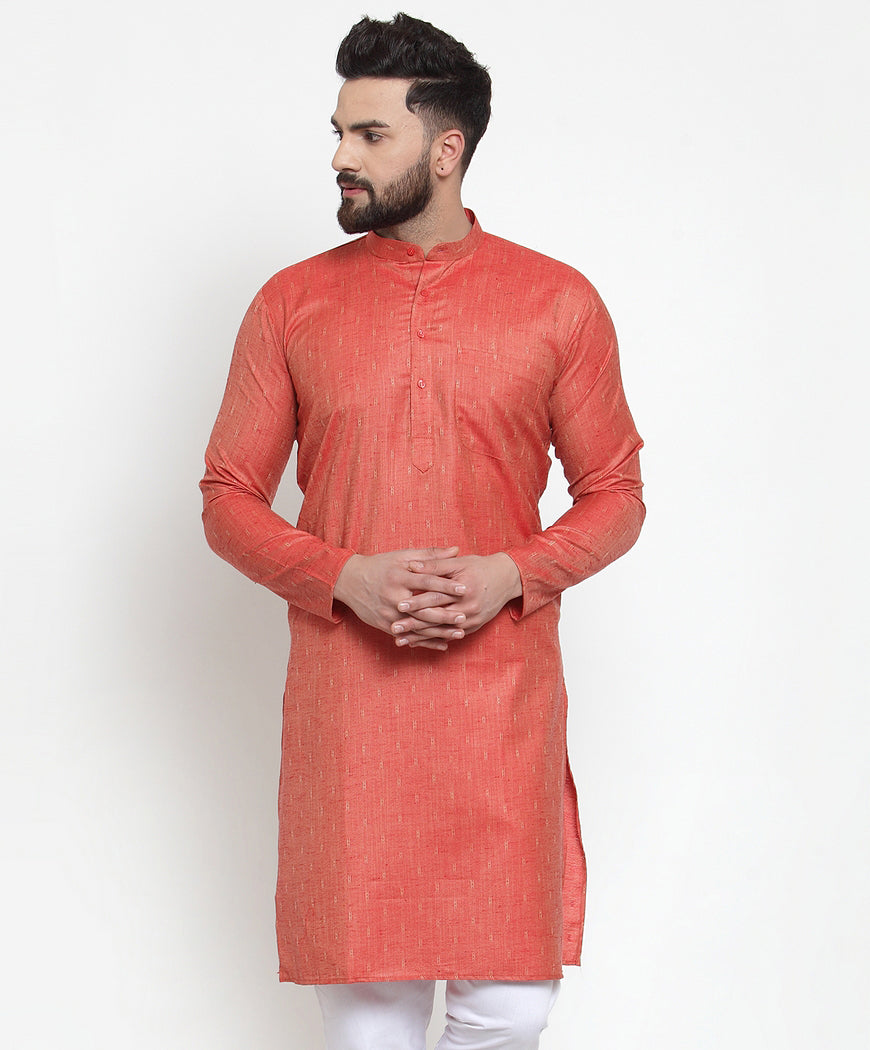 Jompers Men Orange & White Self Design Kurta Only - Distacart