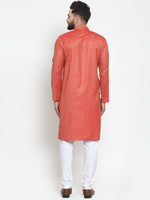 Thumbnail for Jompers Men Orange & White Self Design Kurta Only - Distacart