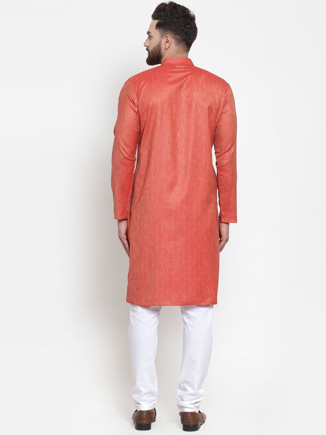 Jompers Men Orange & White Self Design Kurta with Churidar - Distacart