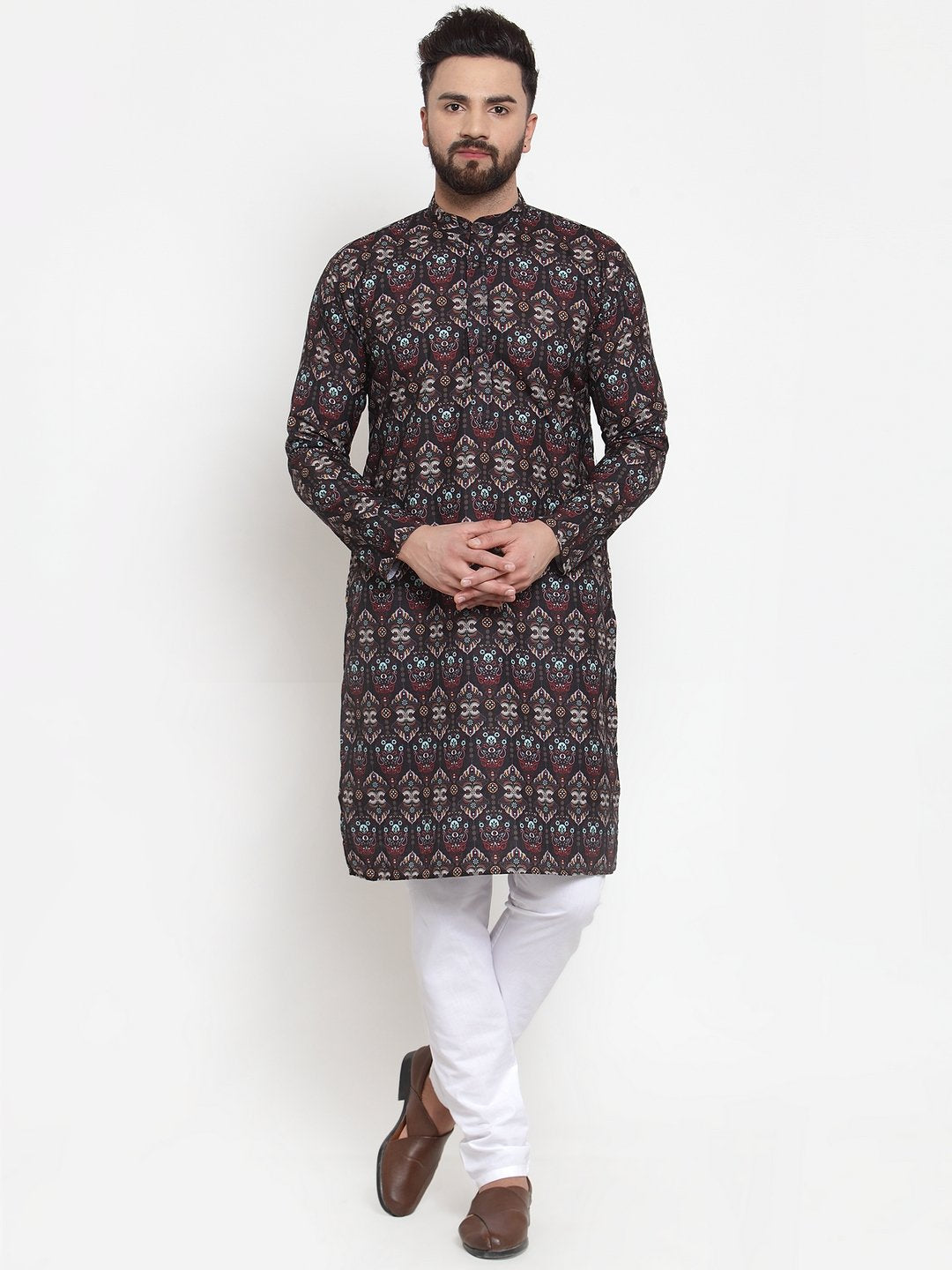 Jompers Men Black & Beige Digital Printed Kurta Only - Distacart