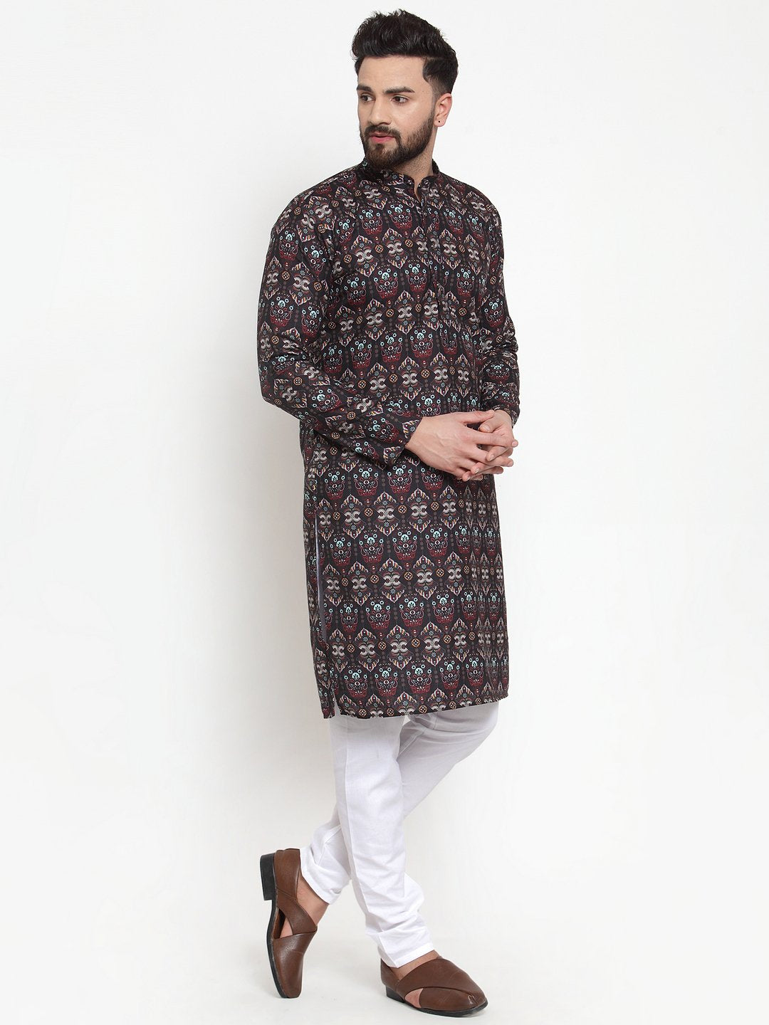Jompers Men Black & Beige Digital Printed Kurta Only - Distacart
