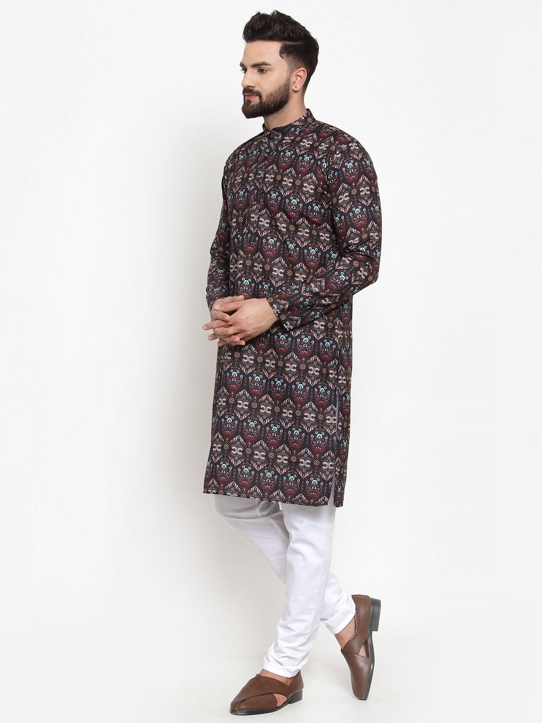 Jompers Men Black & Beige Digital Printed Kurta Only - Distacart