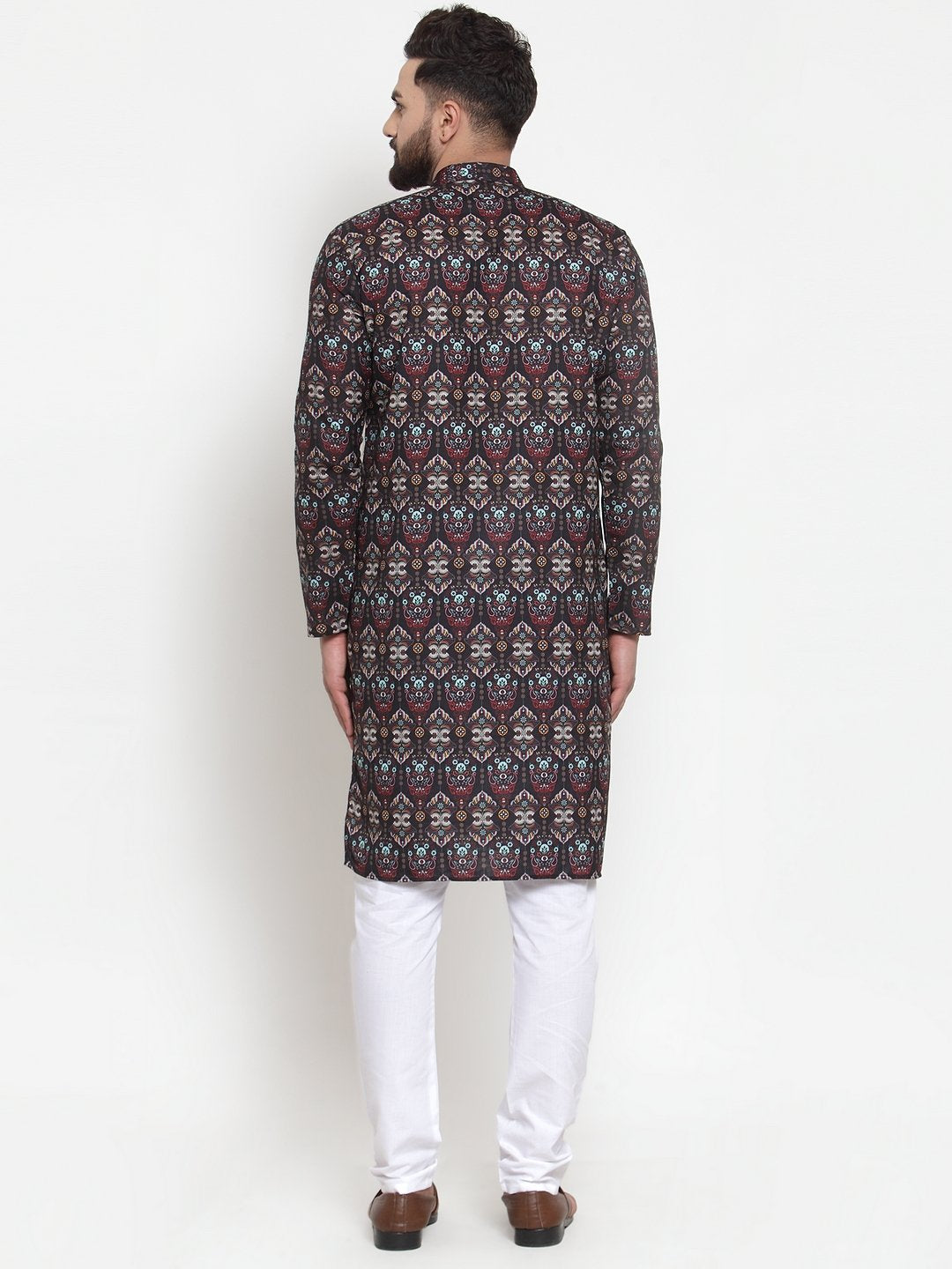 Jompers Men Black & Beige Digital Printed Kurta with Churidar - Distacart