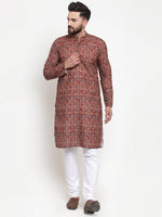 Thumbnail for Jompers Men Maroon & Beige Digital Printed Kurta Only - Distacart