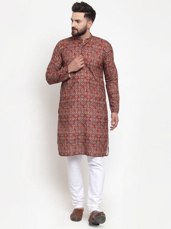 Jompers Men Maroon & Beige Digital Printed Kurta Only - Distacart