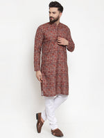 Thumbnail for Jompers Men Maroon & Beige Digital Printed Kurta Only - Distacart
