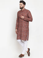Thumbnail for Jompers Men Maroon & Beige Digital Printed Kurta Only - Distacart