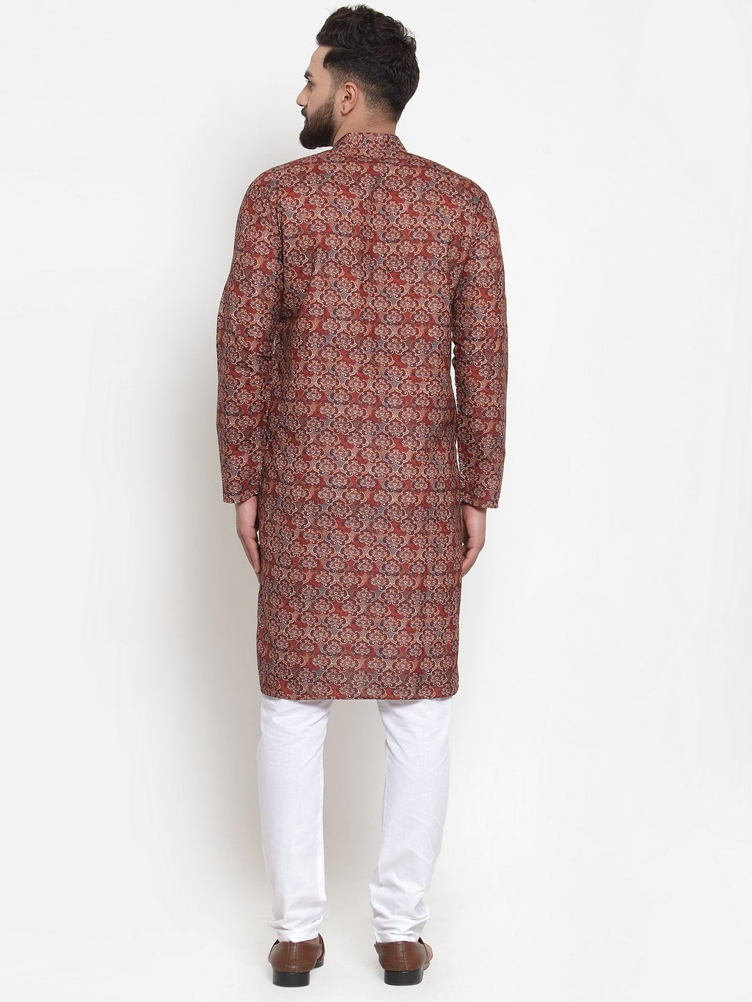 Jompers Men Maroon & Beige Digital Printed Kurta Only - Distacart