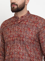 Thumbnail for Jompers Men Maroon & Beige Digital Printed Kurta Only - Distacart