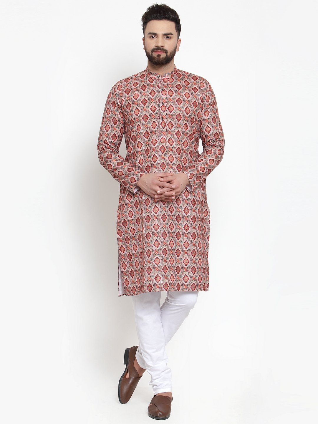 Jompers Men Peach & Beige Digital Printed Kurta Only - Distacart