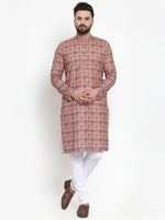 Thumbnail for Jompers Men Peach & Beige Digital Printed Kurta Only - Distacart