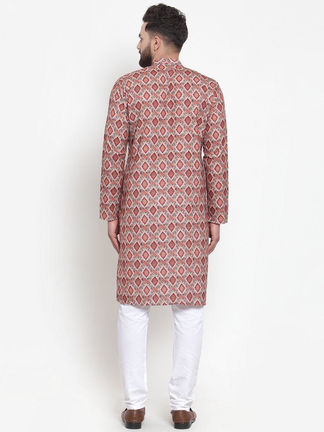 Jompers Men Peach & Beige Digital Printed Kurta with Churidar - Distacart