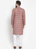 Thumbnail for Jompers Men Peach & Beige Digital Printed Kurta with Churidar - Distacart