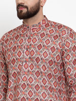 Thumbnail for Jompers Men Peach & Beige Digital Printed Kurta with Churidar - Distacart