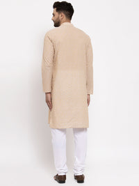 Thumbnail for Jompers Men's Beige Cotton Printed Kurta Only
