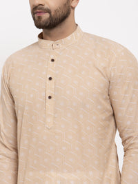 Thumbnail for Jompers Men's Beige Cotton Printed Kurta Only