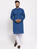 Thumbnail for Jompers Men's Beautiful Blue Cotton Printed Kurta Only