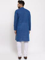 Thumbnail for Jompers Men's Blue Cotton Printed Kurta Payjama Set