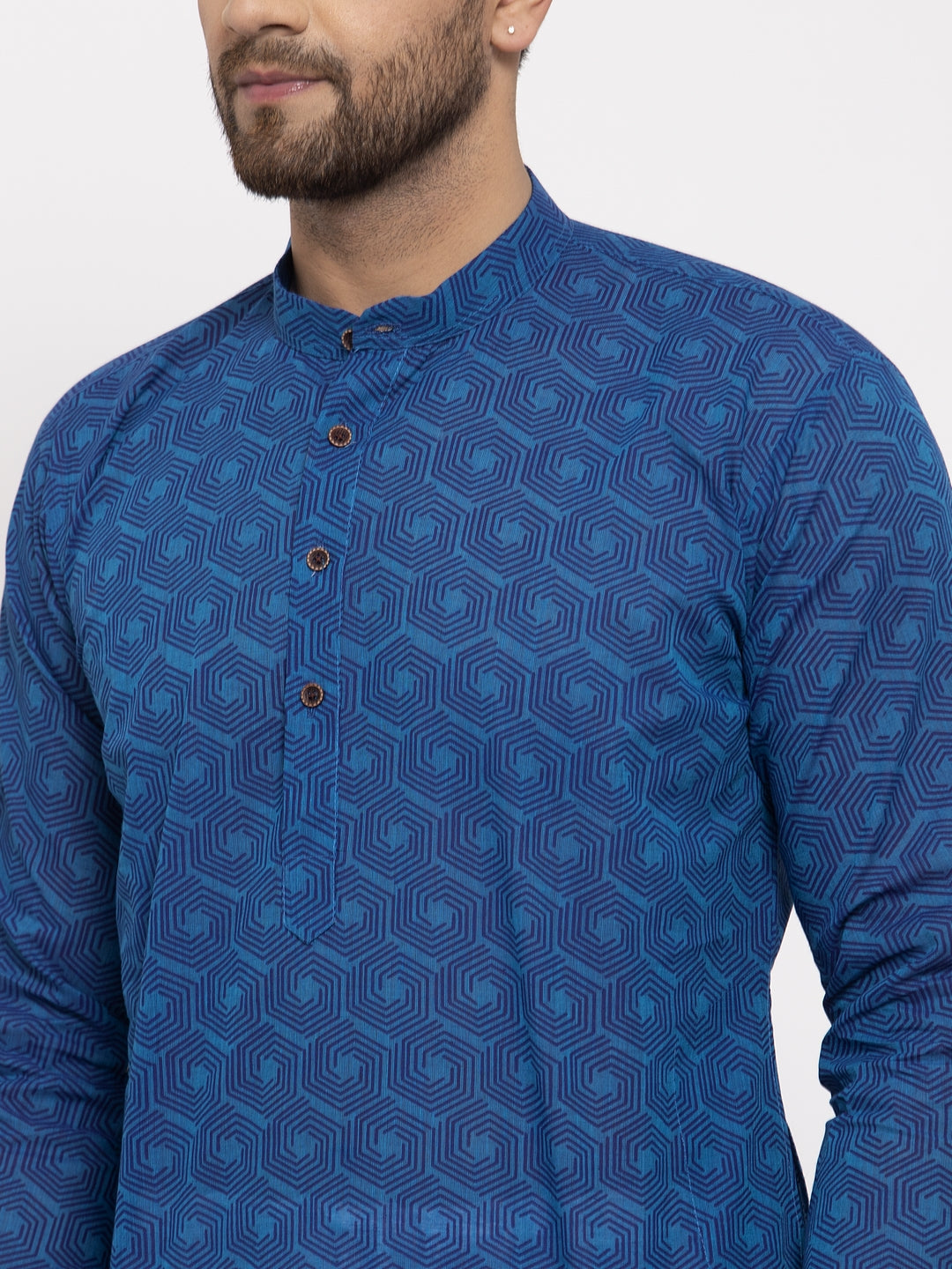 Jompers Men's Blue Cotton Printed Kurta Payjama Set