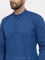Thumbnail for Jompers Men's Blue Cotton Printed Kurta Payjama Set