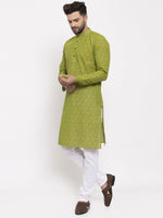 Thumbnail for Jompers Men's Green Cotton Printed Kurta Payjama Set