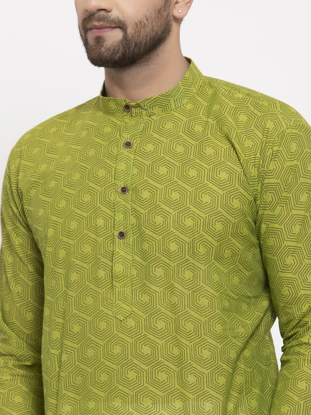 Jompers Men's Green Cotton Printed Kurta Payjama Set
