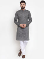 Thumbnail for Jompers Men Grey Printed Kurta with White Churidar - Distacart