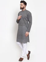Thumbnail for Jompers Men Grey Printed Kurta with White Churidar - Distacart