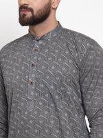 Thumbnail for Jompers Men Grey Printed Kurta with White Churidar - Distacart