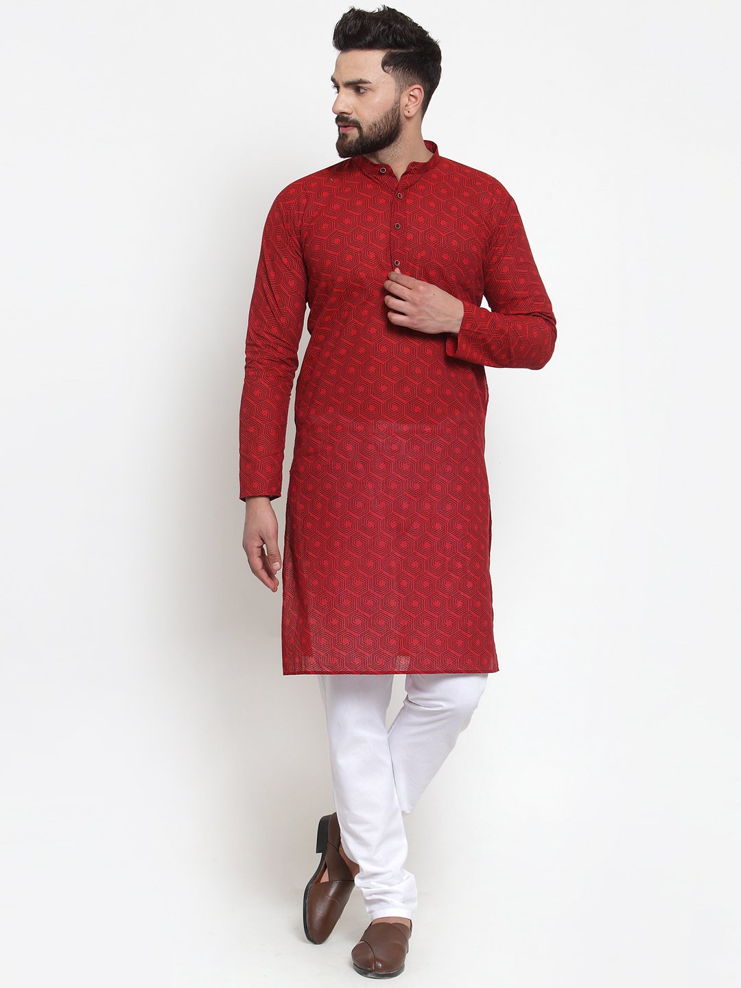 Jompers Men Red Printed Kurta Only - Distacart
