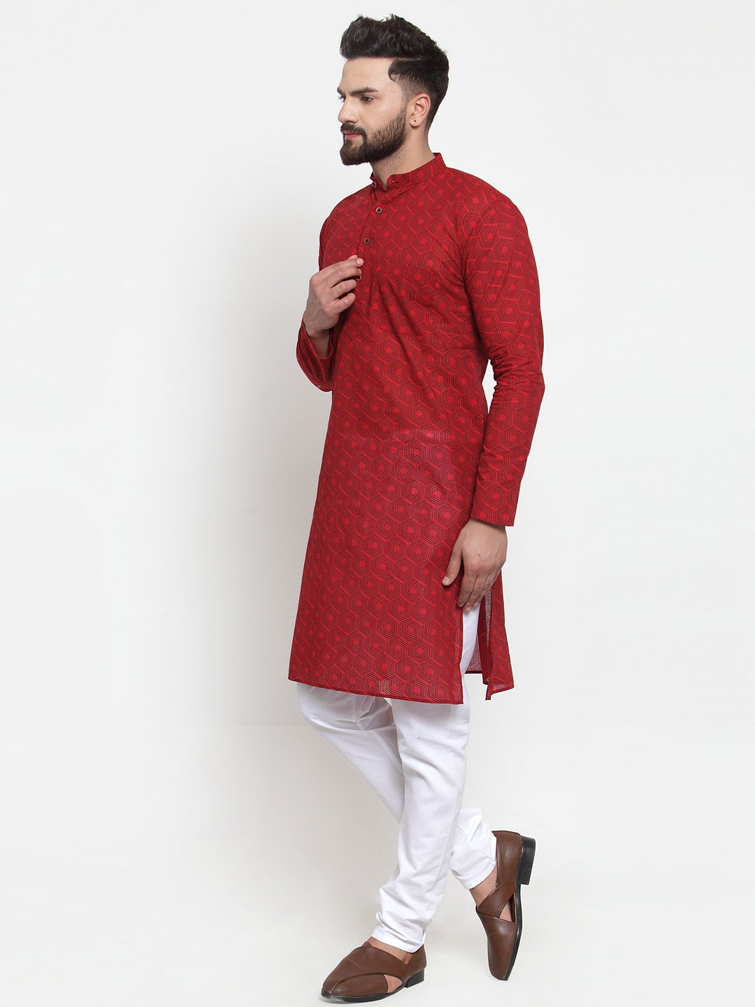 Jompers Men Red Printed Kurta Only - Distacart