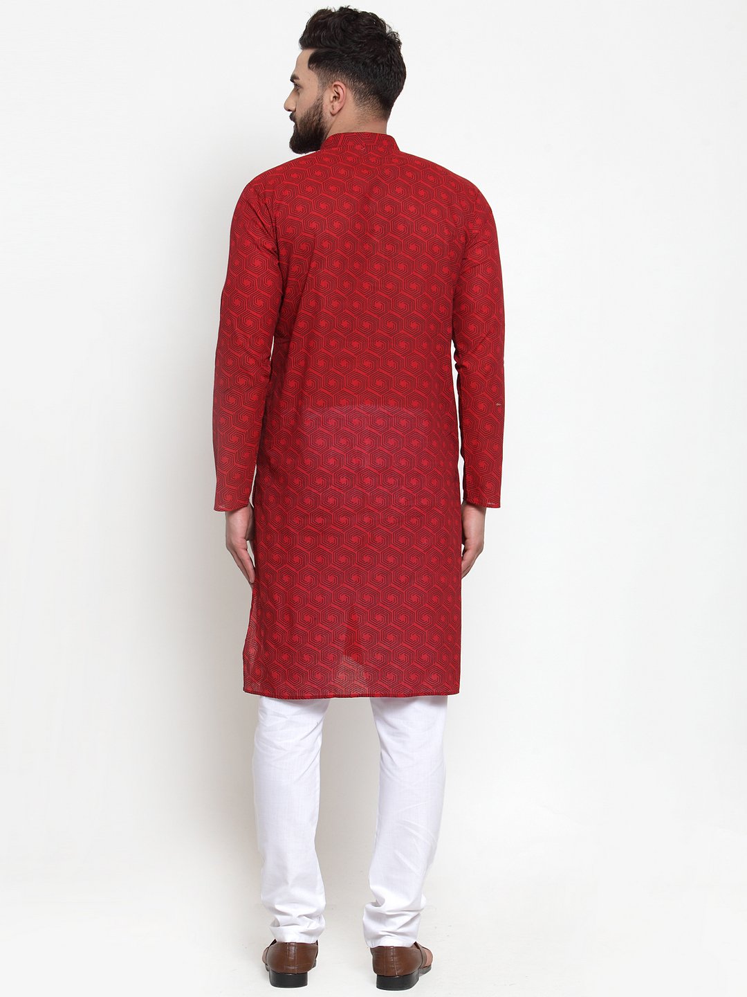 Jompers Men Red Printed Kurta with White Churidar - Distacart