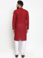 Thumbnail for Jompers Men Red Printed Kurta with White Churidar - Distacart