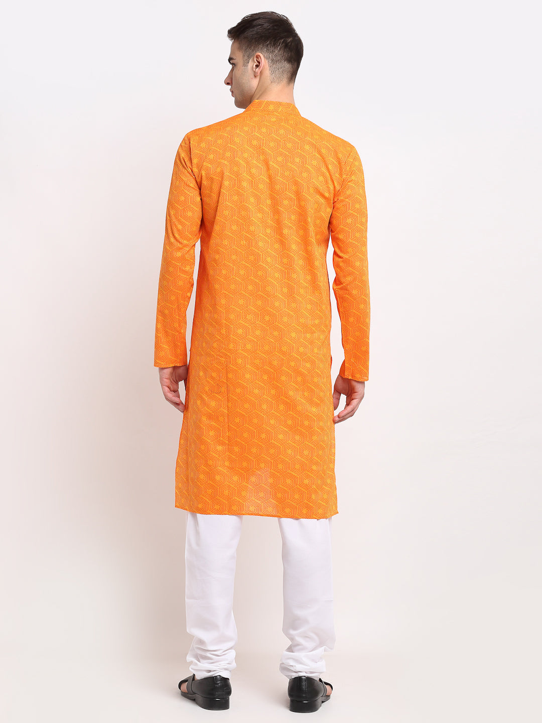Jompers Men's Yellow Cotton Printed Kurta Payjama Set
