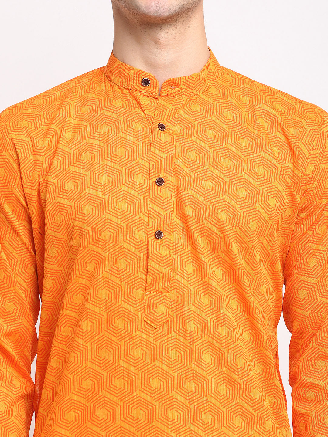 Jompers Men's Yellow Cotton Printed Kurta Payjama Set